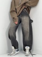 شلوار جین زنانه بالونی مکس کارپنتری زغالی قهوه ای