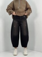 شلوار جین زنانه مام بالون زغالی قهوه ای