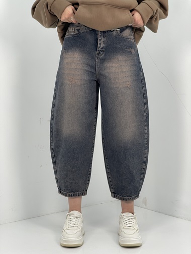 شلوار جین زنانه مام بالون زغالی سنگشور قهوه ای