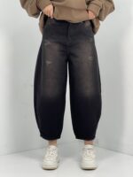 شلوار جین زنانه مام بالون زغالی قهوه ای