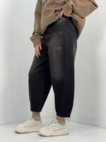 شلوار جین زنانه مام بالون زغالی قهوه ای