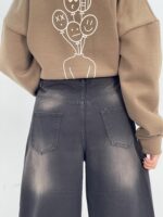 شلوار جین زنانه مام بالون زغالی قهوه ای