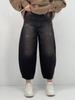 شلوار جین زنانه مام بالون زغالی قهوه ای