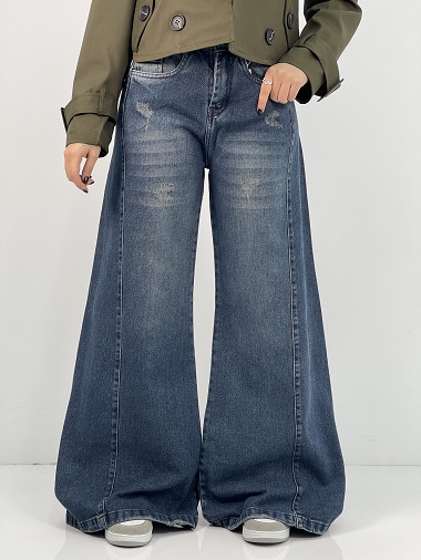 شلوار جین زنانه شافل بگ آبی تیره