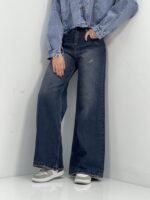 شلوار جین زنانه فلر بگ آبی تیره