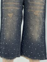 شلوار جین زنانه واید لگ سرمه ای نگین دار