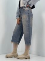 شلوار جین زنانه واید لگ آبی نگین دار